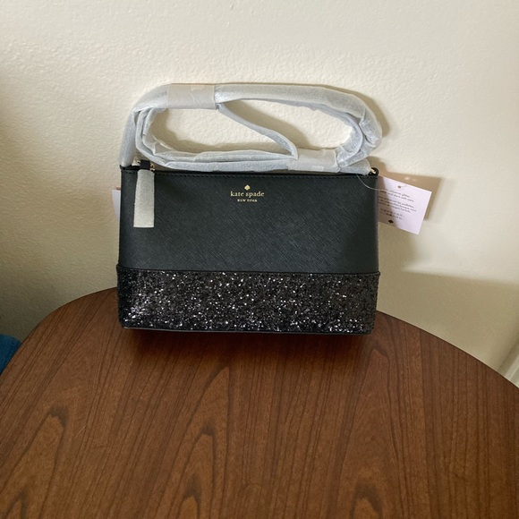 NWT KATE SPADE GRETA COURT GLITTER BLACK CROSSBODY - Picture 3 of 11
